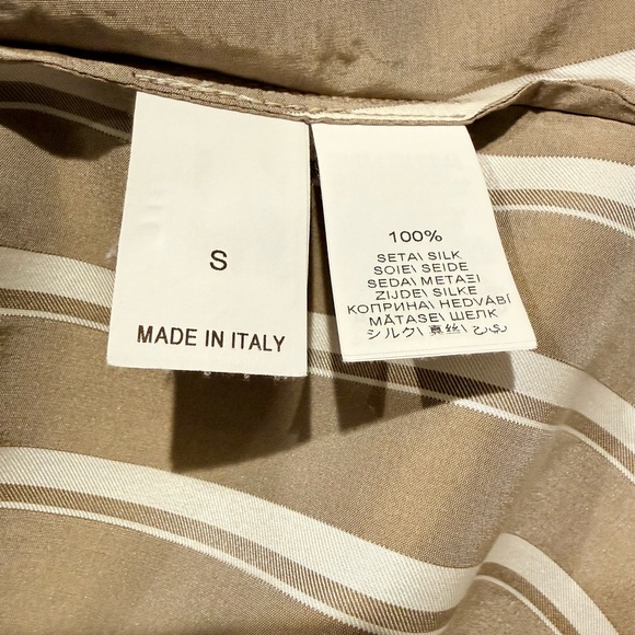 BRUNELLO CUCINELLI Striped silk top (open front) w leather belt Dark Beige Small - Picture 9 of 11